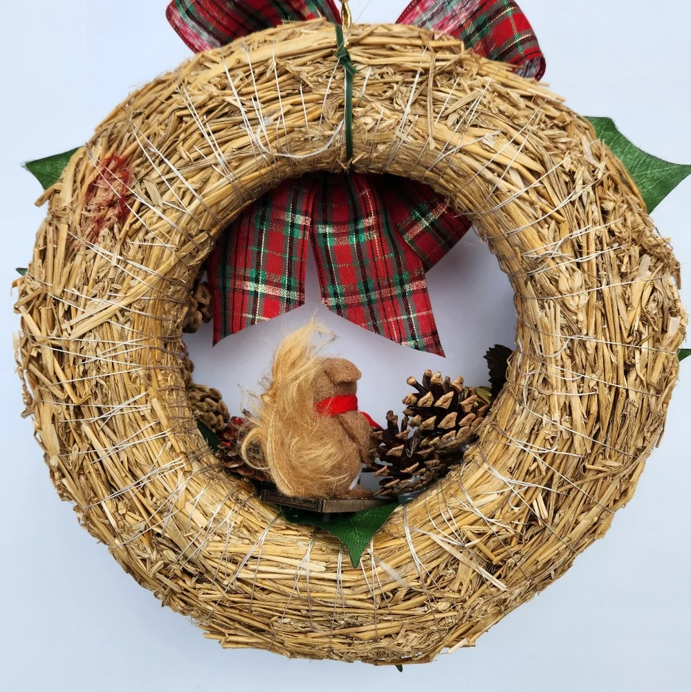 Sledding Squirrel Pinecone & Berries Wreath